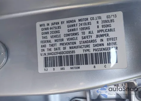 2013 Acura Tsx 2.4 from USA, damaged, VIN JH4CU2F46DC009585